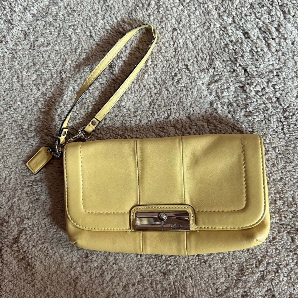 Yellow Coach Leather Wristlet Clutch
